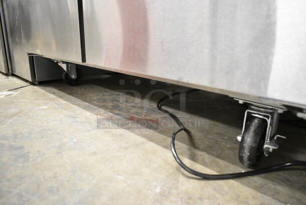BRAND NEW SCRATCH AND DENT! 2024 Avantco 178AWT48FHC Stainless Steel Commercial 2 Door Work Top Cooler on Commercial Casters. Unit Was Mislabeled From Manufacturer and is a Cooler, Not a Freezer. 115 Volts, 1 Phase. Tested and Working! - Image 4 of 7