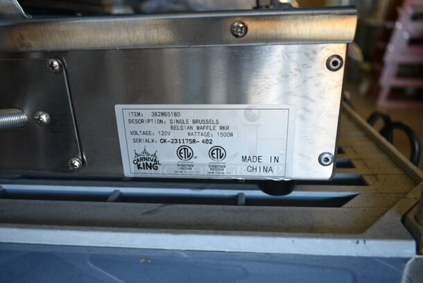 BRAND NEW SCRATCH AND DENT! Carnival King 382WBS180 Stainless Steel Commercial Countertop Brussels / Liege Style Belgian Waffle Maker. 120 Volts, 1 Phase.  - Image 9 of 9