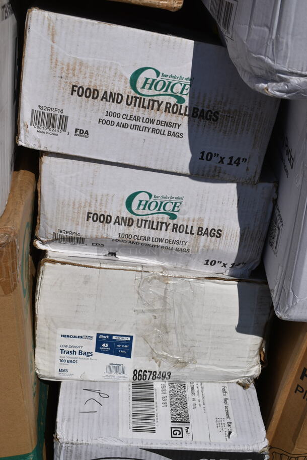 PALLET LOT of 35 BRAND NEW Boxes Including 500CC20 Choice Clear PET Customizable Plastic Cold Cup - 20 oz. - 600/Case, 2 Box 130BKFKSNSPH Choice Black Heavy Weight Wrapped Plastic Cutlery Pack with Napkin and Salt and Pepper Packets - 500/Case, 500TO993 Choice 9" x 9" x 3" Microwaveable 3-Compartment Black / Clear Plastic Hinged Container - 100/Case, 500TO10103C3 Choice 10" x 10" x 3" Microwaveable 3-Compartment Black / Clear Plastic Hinged Container - 100/Case, Lavex 500MFTN Lavex Natural Brown Kraft M-Fold (Multifold) Towel - 4000/Case, 795PLAKFT8 EcoChoice Kraft PLA Lined Compostable #8 Take-Out Container 6" x 4 3/4" x 2 1/2" - 300/Case, Choice 182RRF14 10" x 14" Plastic Food Bag On A Roll - 1000/Case, 347SP10CL Visions Florence 10" Square Clear Plastic Plate - 120/Case, 500LDOMEW Choice 9 oz., 12 oz., 16 oz., 20 oz., 24 oz. Clear PET Dome Lid with 2" Hole - 1000/Case, 4558022026 32 oz. Tall Plastic Iced Tea Design Souvenir Cup with Straw and Lid - 200/Case, 795NRKFT3 New Roots Kraft PLA-Lined Compostable #3 Take-Out Container 7 3/4" x 5 1/2" x 2 1/2" - 200/Case, 795PTOKFT2 Choice Kraft Microwavable Folded Paper #2 Take-Out Container 7 3/4" x 5 1/2" x 1 7/8" - 200/Case, 10 Box 130SERVSP8BK Choice 8 1/2" Black Disposable Plastic Serving Spoon - 72/Case. 35 Times Your Bid!  - Image 7 of 12