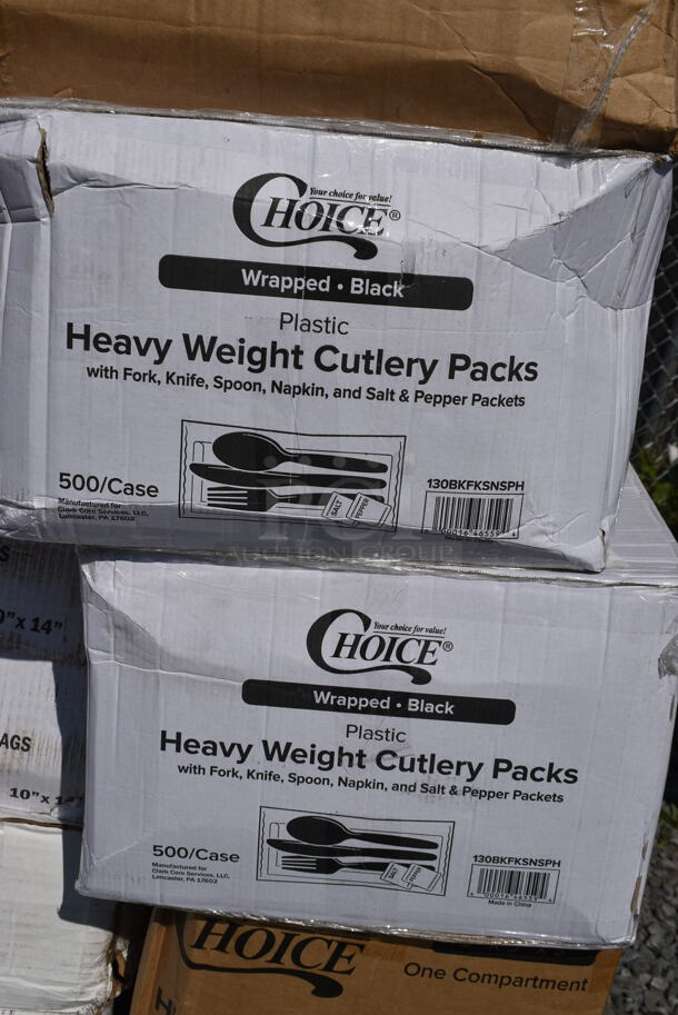 PALLET LOT of 35 BRAND NEW Boxes Including 500CC20 Choice Clear PET Customizable Plastic Cold Cup - 20 oz. - 600/Case, 2 Box 130BKFKSNSPH Choice Black Heavy Weight Wrapped Plastic Cutlery Pack with Napkin and Salt and Pepper Packets - 500/Case, 500TO993 Choice 9" x 9" x 3" Microwaveable 3-Compartment Black / Clear Plastic Hinged Container - 100/Case, 500TO10103C3 Choice 10" x 10" x 3" Microwaveable 3-Compartment Black / Clear Plastic Hinged Container - 100/Case, Lavex 500MFTN Lavex Natural Brown Kraft M-Fold (Multifold) Towel - 4000/Case, 795PLAKFT8 EcoChoice Kraft PLA Lined Compostable #8 Take-Out Container 6" x 4 3/4" x 2 1/2" - 300/Case, Choice 182RRF14 10" x 14" Plastic Food Bag On A Roll - 1000/Case, 347SP10CL Visions Florence 10" Square Clear Plastic Plate - 120/Case, 500LDOMEW Choice 9 oz., 12 oz., 16 oz., 20 oz., 24 oz. Clear PET Dome Lid with 2" Hole - 1000/Case, 4558022026 32 oz. Tall Plastic Iced Tea Design Souvenir Cup with Straw and Lid - 200/Case, 795NRKFT3 New Roots Kraft PLA-Lined Compostable #3 Take-Out Container 7 3/4" x 5 1/2" x 2 1/2" - 200/Case, 795PTOKFT2 Choice Kraft Microwavable Folded Paper #2 Take-Out Container 7 3/4" x 5 1/2" x 1 7/8" - 200/Case, 10 Box 130SERVSP8BK Choice 8 1/2" Black Disposable Plastic Serving Spoon - 72/Case. 35 Times Your Bid!  - Image 9 of 12