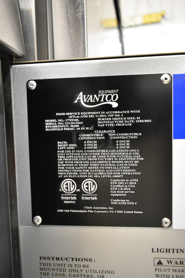 BRAND NEW SCRATCH AND DENT! 2023 Avantco 177FF40L Stainless Steel Commercial Floor Style Liquid Propane 40 lb. Stainless Steel Deep Fat Fryer w/ 2 Metal Fry Baskets and Commercial Casters. 90,000 BTU - Image 11 of 11