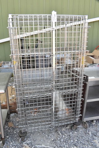 Chrome Finish 4 Tier Wire Shelving Unit w/ Liquor Cage on Commercial Casters. 