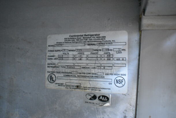 Continental CFT67 Stainless Steel Commercial Pizza Prep Table on Commercial Casters. 115 Volts, 1 Phase. Tested and Powers On But Does Not Get Cold - Image 7 of 7