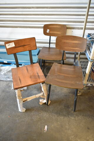 3 BRAND NEW SCRATCH AND DENT! Wooden Dining Height Chair on Metal Frame. 3 Times Your Bid! 