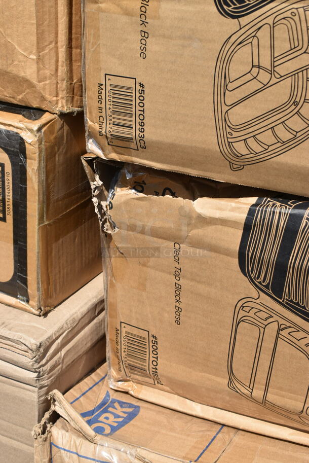 PALLET LOT of 20 BRAND NEW Boxes Including 500TO993C3 Choice 9" x 9" x 3" Microwaveable 3-Compartment Black / Clear Plastic Hinged Container - 100/Case, 500TO1183 Microwaveable 2-Compartment Black, 5003DNAP Choice 15" x 17" White 3-Ply Dinner Napkin - 2000/Case, 2 Box Dart 85HT3R 8" x 8" x 3" White Foam Three-Compartment Square Take Out Container with Perforated Hinged Lid - 200/Case, 760FF16 Choice 16 oz. French Fry Cup - 1000/Case, 164MB912BLK Choice 9" x 12 1/2" Black Wood Color Menu Holder / Presenter with Straps, 128HD8COMBO Choice Heavy Duty 8 oz. Microwavable Translucent Plastic Deli Container and Lid Combo Pack - 240/Case, 50016W Choice 16 oz. White Poly Paper Hot Cup - 1000/Case. 20 Times Your Bid!  - Image 2 of 12