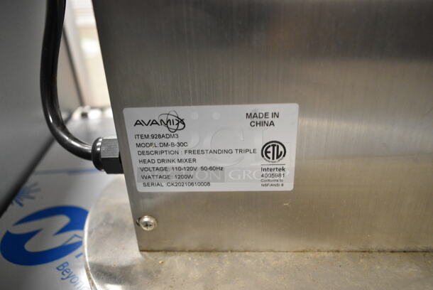 AvaMix DM-B-30C Stainless Steel Commercial Countertop 3 Head Drink Mixer. 120 Volts, 1 Phase. Tested and Working! - Image 7 of 7