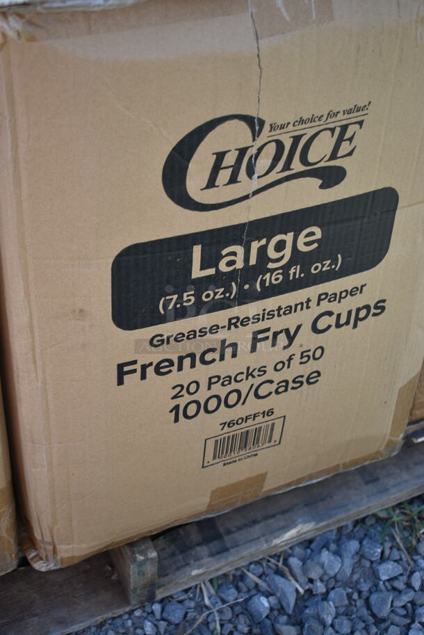 PALLET LOT of 20 BRAND NEW Boxes Including 500TO993C3 Choice 9" x 9" x 3" Microwaveable 3-Compartment Black / Clear Plastic Hinged Container - 100/Case, 500TO1183 Microwaveable 2-Compartment Black, 5003DNAP Choice 15" x 17" White 3-Ply Dinner Napkin - 2000/Case, 2 Box Dart 85HT3R 8" x 8" x 3" White Foam Three-Compartment Square Take Out Container with Perforated Hinged Lid - 200/Case, 760FF16 Choice 16 oz. French Fry Cup - 1000/Case, 164MB912BLK Choice 9" x 12 1/2" Black Wood Color Menu Holder / Presenter with Straps, 128HD8COMBO Choice Heavy Duty 8 oz. Microwavable Translucent Plastic Deli Container and Lid Combo Pack - 240/Case, 50016W Choice 16 oz. White Poly Paper Hot Cup - 1000/Case. 20 Times Your Bid!  - Image 11 of 12