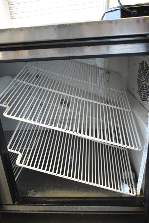 True TWT-67 Stainless Steel Commercial 2 Door Work Top Cooler on Commercial Casters. 1 Caster Needs Repair. 115 Volts, 1 Phase. Tested and Working! - Image 4 of 6
