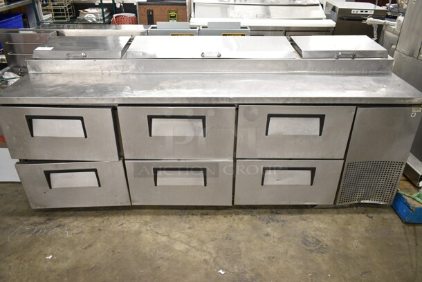 True TPP-93D-6 Stainless Steel Commercial Pizza Prep Table w/ 6 Drawers on Commercial Casters. 115 Volts, 1 Phase. Tested and Working! - Image 1 of 12