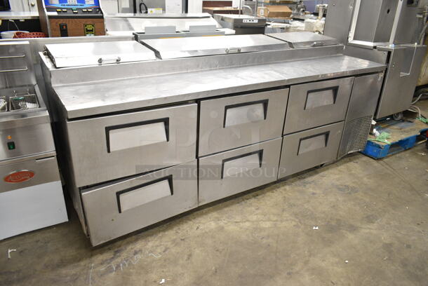 True TPP-93D-6 Stainless Steel Commercial Pizza Prep Table w/ 6 Drawers on Commercial Casters. 115 Volts, 1 Phase. Tested and Working! - Image 2 of 12