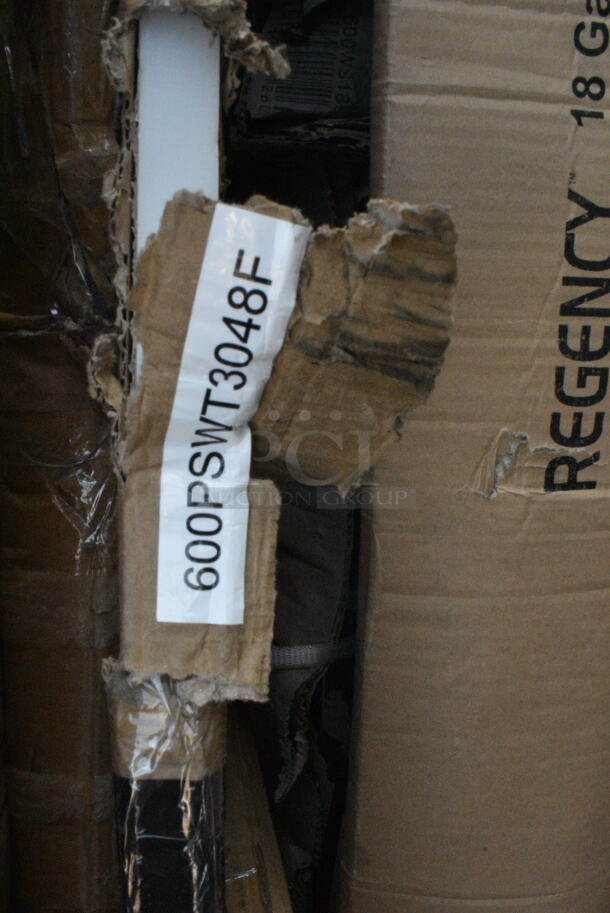 3 BRAND NEW SCRATCH AND DENT! Items Including Regency 460SS2448 Spec Line 24" x 48" NSF Stainless Steel Solid Shelf, Steelton 522HF2016 16"(H) x 20"(W) x 2"(T) Stainless Steel Hood Filter, Regency 600PSWT3048F 30" x 48" Poly Table Top for 30" x 48" Poly Top Table without Backsplash. 3 Times Your Bid! May Be Missing Pieces.  - Image 4 of 4