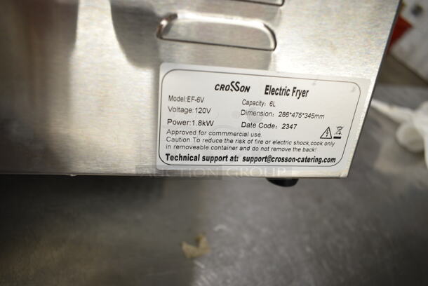 BRAND NEW SCRATCH AND DENT! 2023 Crosson EF-6V Stainless Steel Commercial Countertop Electric Powered Fryer w/ Metal Fry Basket and Lid. 120 Volts, 1 Phase. - Image 7 of 7