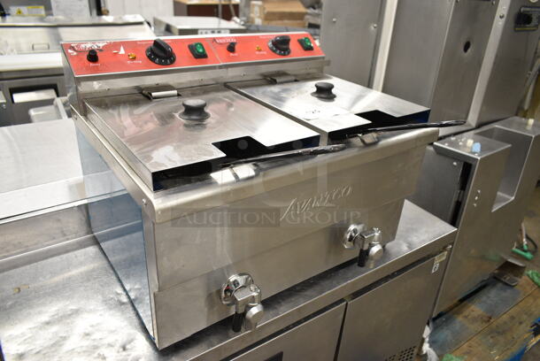2023 Avantco 177F202 Stainless Steel Commercial Countertop Electric Powered 2 Bay Fryer w/ Lids and Metal Fry Baskets. 208-240 Volts, 1 Phase. - Image 3 of 10