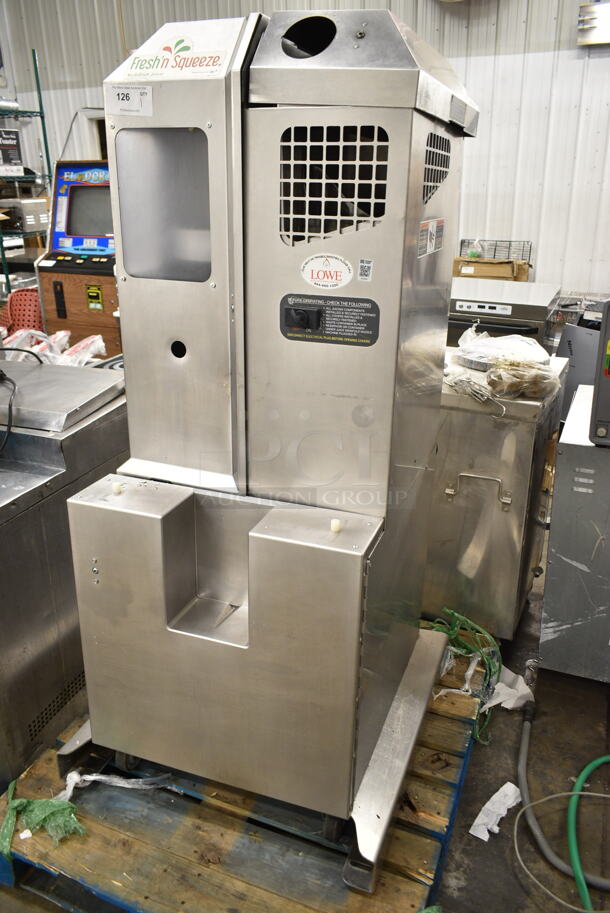 Fresh N Squeeze POS-1 Stainless Steel Commercial Floor Style Automatic Citrus Juicer on Commercial Casters. 120 Volts, 1 Phase. Tested and Working! - Image 2 of 11