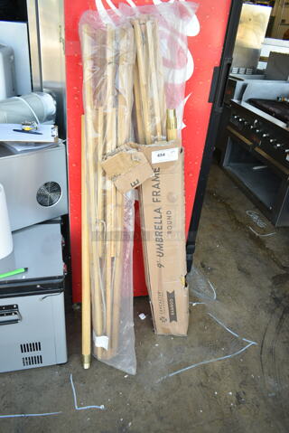 2 BRAND NEW SCRATCH AND DENT! Lancaster Table & Seating Wooden 9' Round Umbrella Frames. 2 Times Your Bid!