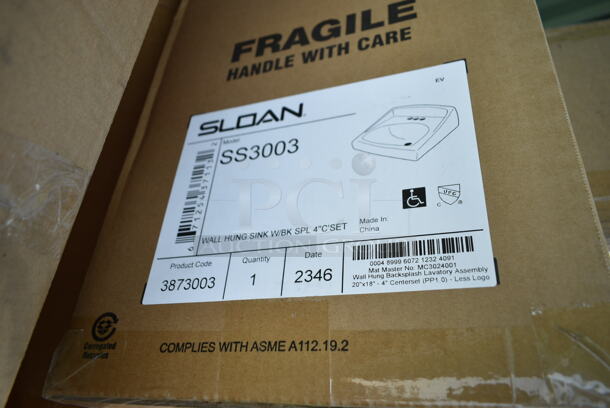 BRAND NEW SCRATCH AND DENT! Sloan SS3003 3873003 Vitreous China Wall Mounted Backsplash Lavatory with 4" Centerset - Image 3 of 3
