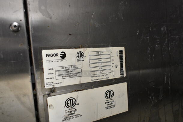 2017 Fagor CO-502W B DD Stainless Steel Commercial Undercounter Dishwasher. 208-240 Volts, 1 Phase. - Image 9 of 9