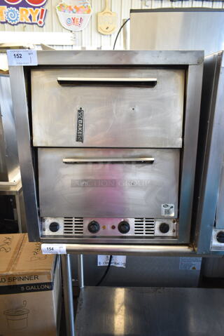 Bakers Pride P46S Stainless Steel Commercial Countertop Electric Powered 2 Deck Pizza Oven w/ Broken Cooking Stones. 208 Volts, 1 Phase. 