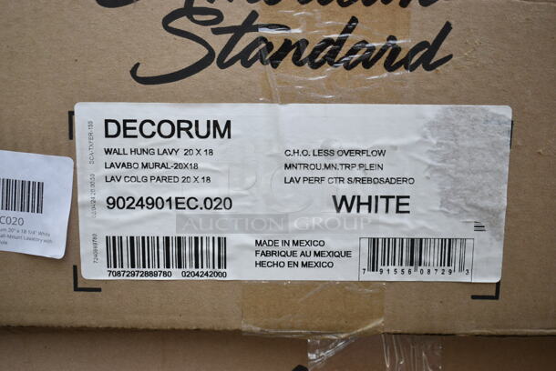 3 BRAND NEW SCRATCH AND DENT! Items Including American Standard 9134008EC.020 Decorum 21" x 20 1/4" White Vitreous China Single Bowl Wall-Mount Lavatory with EverClean and 8" Centerset, American Standard 9024901EC.020 Decorum 20" x 18 1/4" White Vitreous China Less Overflow Single Bowl Wall-Mount Lavatory with EverClean and Center Hole, American Standard 9024008EC.020 Decorum 20" x 18 1/4" White Vitreous China Single Bowl Wall-Mount Lavatory with EverClean and 8" Centerset. 3 Times Your Bid!  - Image 4 of 5