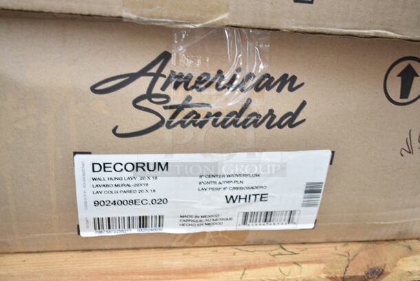 3 BRAND NEW SCRATCH AND DENT! Items Including American Standard 9134008EC.020 Decorum 21" x 20 1/4" White Vitreous China Single Bowl Wall-Mount Lavatory with EverClean and 8" Centerset, American Standard 9024901EC.020 Decorum 20" x 18 1/4" White Vitreous China Less Overflow Single Bowl Wall-Mount Lavatory with EverClean and Center Hole, American Standard 9024008EC.020 Decorum 20" x 18 1/4" White Vitreous China Single Bowl Wall-Mount Lavatory with EverClean and 8" Centerset. 3 Times Your Bid!  - Image 5 of 5