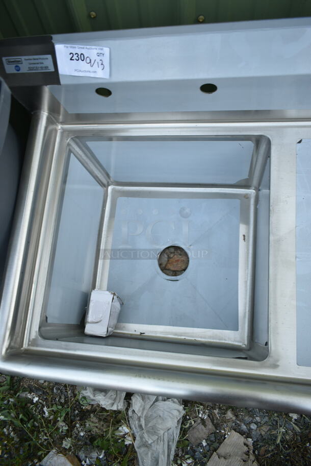 BRAND NEW SCRATCH AND DENT! Steelton 522CS11818R 38 3/4" 18-Gauge Stainless Steel One Compartment Commercial Sink with Right Drainboard - 18" x 18" x 12" Bowl. No Legs.  - Image 5 of 6