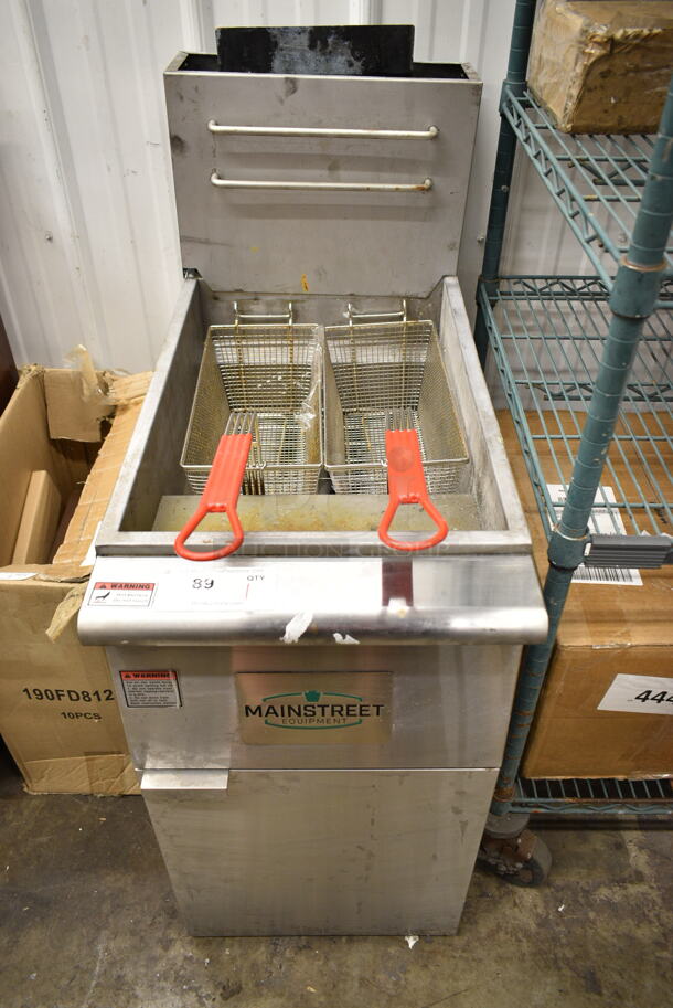 LIKE NEW! 2023 Mainstreet 541FF40N Stainless Steel Commercial Floor Style Natural Gas Powered Deep Fat Fryer w/ 2 Metal Fry Baskets. 90,000 BTU. - Image 1 of 8