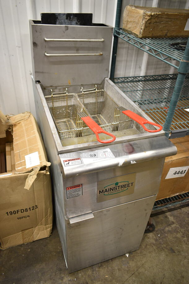 LIKE NEW! 2023 Mainstreet 541FF40N Stainless Steel Commercial Floor Style Natural Gas Powered Deep Fat Fryer w/ 2 Metal Fry Baskets. 90,000 BTU. - Image 3 of 8