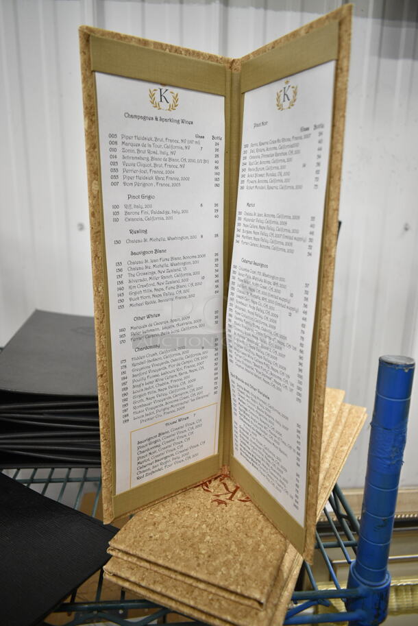 ALL ONE MONEY! Lot of 5 Plywood Pattern Wine List Covers, 5 Grey Wine List Binders, 2 Black Wine List Binders, 37 Kensington Pieces - Image 3 of 10