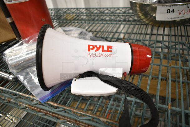 6 Items Including Pyle Megaphone, 6141A2510103 Pitco A2510103 Curved 1 1/2" Drain Pipe, TEQ TP731113C Wrench, Fire Extinguisher, Hardware. 6 Times Your Bid! We Will Not Ship The Fire Extinguisher.  - Image 2 of 12