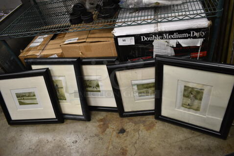 5 Framed Pictures Including Golf Course and Golfers. 5 Times Your Bid!