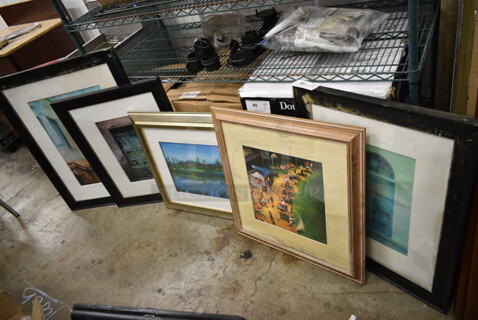 5 Framed Pictures Including Golf Course and Doors. 5 Times Your Bid!