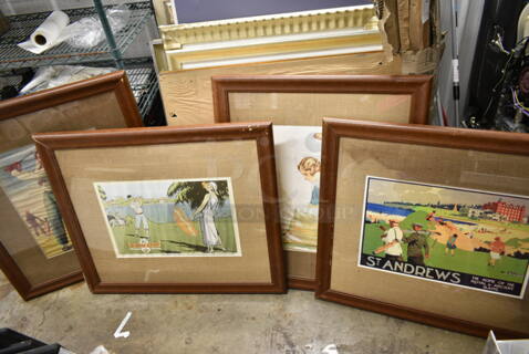 4 Framed Pictures Including Golfers. 4 Times Your Bid!