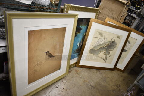 4 Framed Pictures Including Hummingbird, Flowers. 4 Times Your Bid!