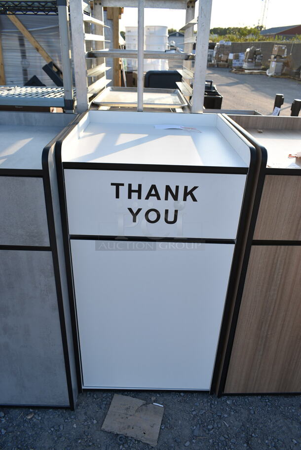 3 BRAND NEW SCRATCH AND DENT! Items; Lancaster Table & Seating Waste 35 Gallon Weathered Walnut Receptacle Enclosure with "THANK YOU" Swing Door, Lancaster Table & Seating Waste 35 Gallon White Receptacle Enclosure with "THANK YOU" Swing Door, Lancaster Table & Seating Waste 35 Gallon Concrete Receptacle Enclosure with "THANK YOU" Swing Door. 3 Times Your Bid! - Image 5 of 8