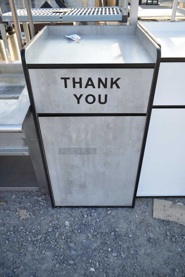 3 BRAND NEW SCRATCH AND DENT! Items; Lancaster Table & Seating Waste 35 Gallon Weathered Walnut Receptacle Enclosure with "THANK YOU" Swing Door, Lancaster Table & Seating Waste 35 Gallon White Receptacle Enclosure with "THANK YOU" Swing Door, Lancaster Table & Seating Waste 35 Gallon Concrete Receptacle Enclosure with "THANK YOU" Swing Door. 3 Times Your Bid! - Image 7 of 8