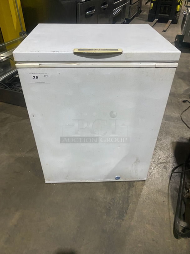 Electrolux White Commercial Reach In Chest Freezer/ Cooler! With Hinged Top Lid!  Model: FFC05C2AW1 SN: WB22432640 115V 60HZ 1 Phase