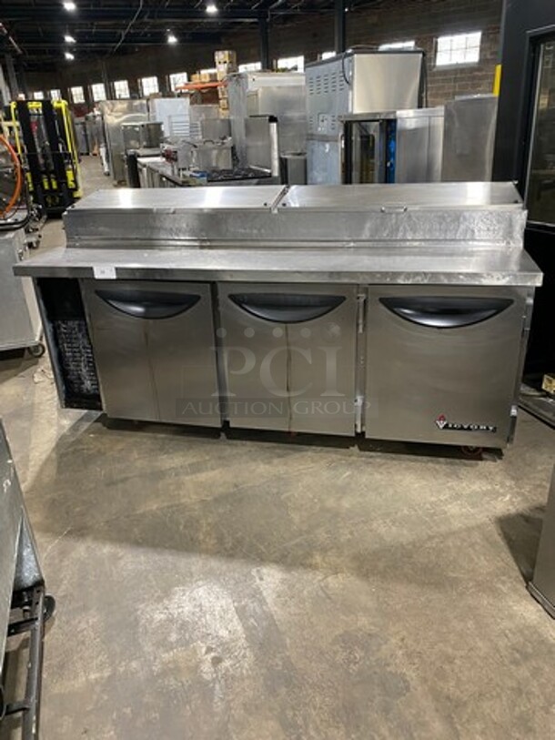 Victory Commercial Refrigerated Pizza Prep Table! With 3 Door Storage Space Underneath! All Stainless Steel! Model: VPT88 SN: P0277405 115V 60HZ 1 Phase