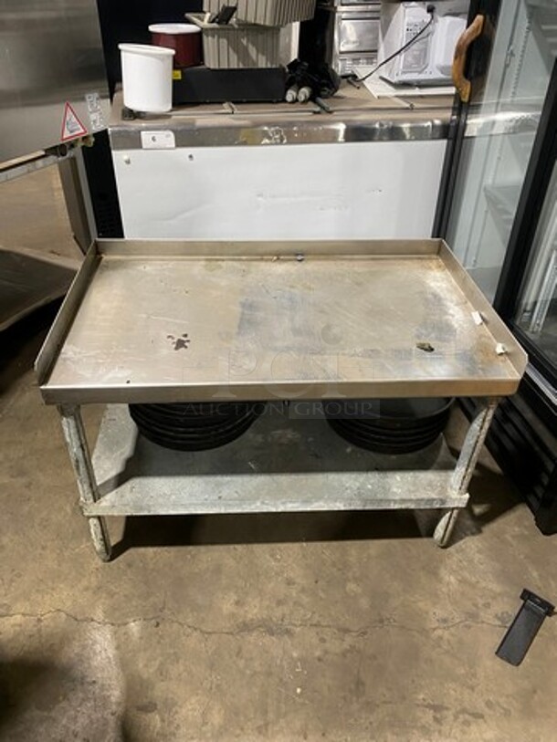Solid Stainless Steel Work Top/ Prep Table! With Back And Side Splashes! With Storage Space Underneath! On Legs! - Image 1 of 7