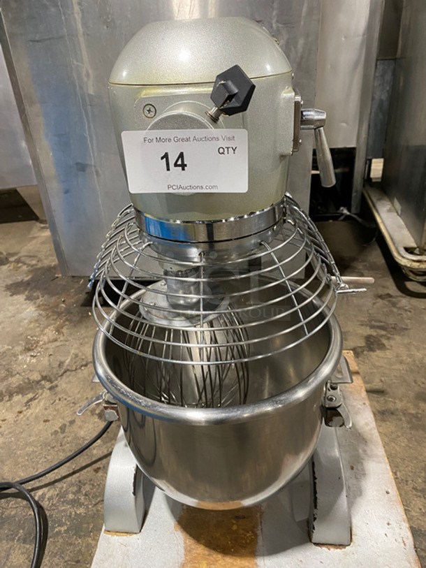 Omcan Commercial Countertop 20Qt Planetary Mixer! With Stainless Steel Bowl And Bowl Guard! With Whisk, Dough Hook, And 2 Paddle Attachments! Model: SP200A SN: 1310202639 110V 60HZ 1 Phase
