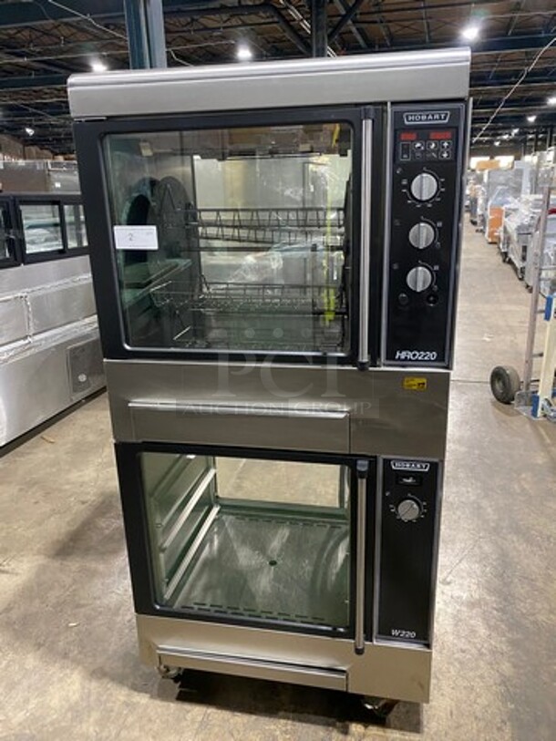 WOW! Hobart Commercial Electric Powered Rotisserie Machine! With Lower Food Warmer! All Stainless Steel! On Casters! Model: HRW220 SN: 750005795 208V 