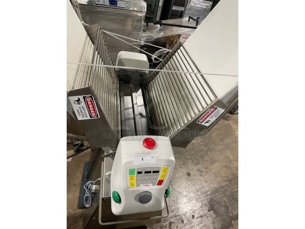 Sweet! Rondo Seewer Commercial Floor Style Automatic Adjustable/Reversible Dough Sheeter! Stainless Steel Body! Model: SFS611 Serial B9A011105! 208V 3 Phase!  - Image 7 of 12