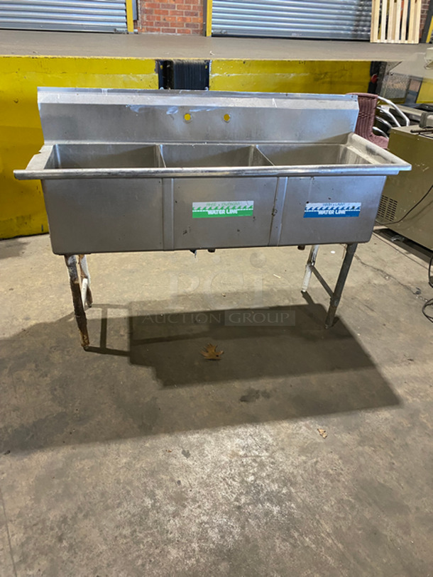 Commercial 3 Bay Sink!  All Stainless Steel! On Legs!