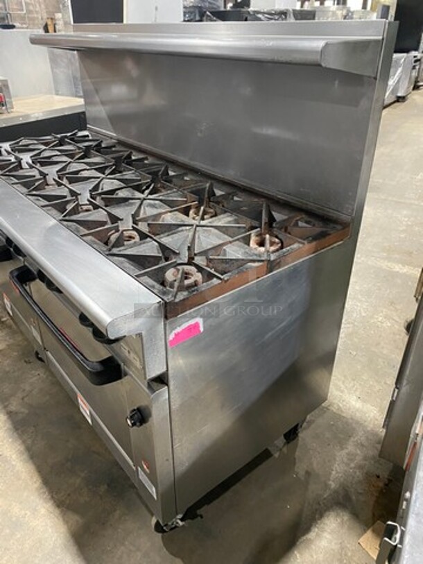 Vulcan Commerical Natural Gas Powered 12 Burner Stove! With Raised Back Splash And Salamander Shelf! With 2 Oven Underneath! All Stainless Steel! On Casters! WORKING WHEN REMOVED! Model: G72SS1AA SN: 659011300 - Image 2 of 11