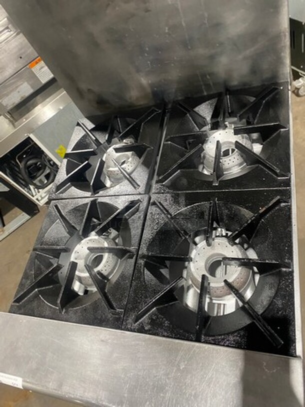 Commercial Natural Gas Powered 4 Burner Stove! With Raised Back Splash! With Oven Underneath! Stainless Steel Body! On Casters! - Image 6 of 11