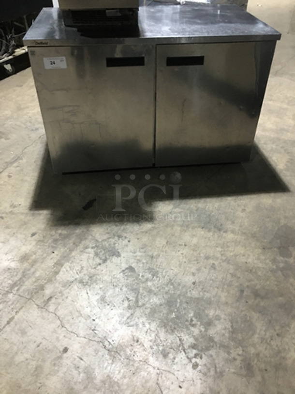 COOL! Delfield Manitowoc Commercial 2 Door Lowboy/Worktop Cooler! All Stainless Steel! Model: UC4048STAR SN: 1507152001669 115V 60HZ 1 Phase