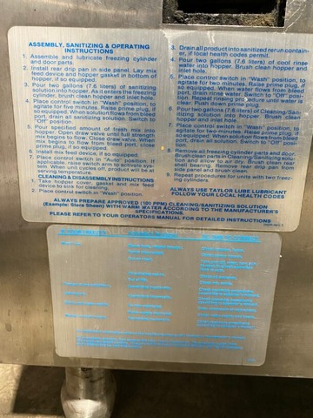 Taylormate Commercial Soft Serve AIR COOLED Ice Cream Machine! All Stainless Steel! On Legs! Working When Removed! - Image 11 of 11