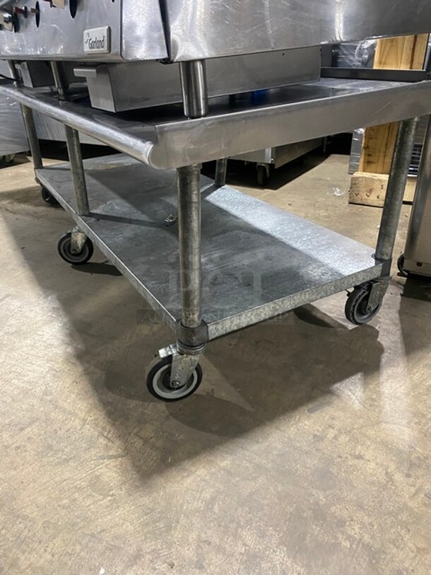WOW! Garland Heavy Duty Commercial Countertop Gas Powered Flat Griddle! 1 Inch Thick Plate!  With Back And Side Splashes! On Equipment Stand! With Storage Space Underneath! All Stainless Steel! On Casters! Working When Removed! - Image 7 of 8