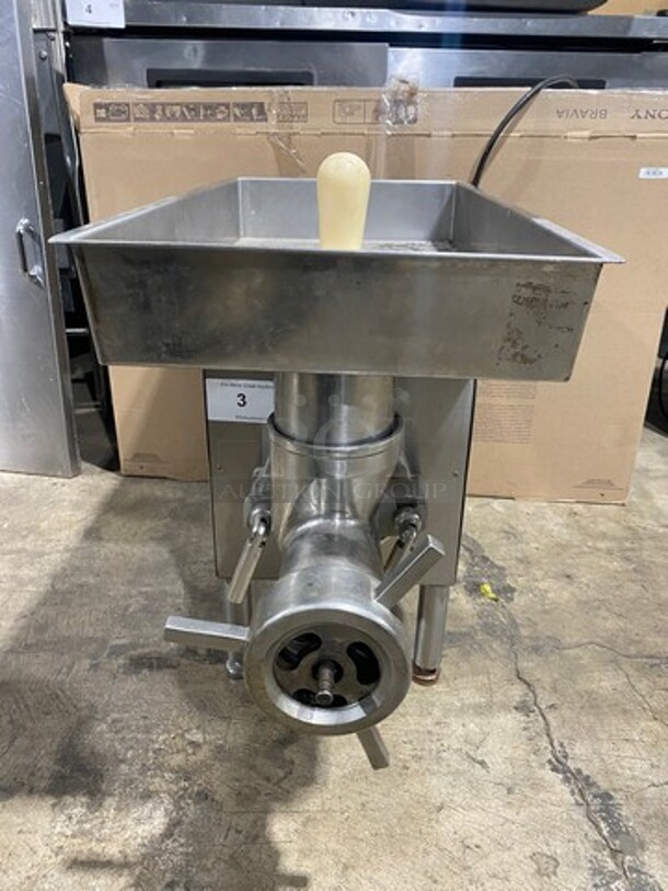 Thunderbird Commercial Electric Powered Meat Grinder! All Stainless Steel! On Legs! Model: TB500E SN: 2070926 220V 60HZ 1 Phase