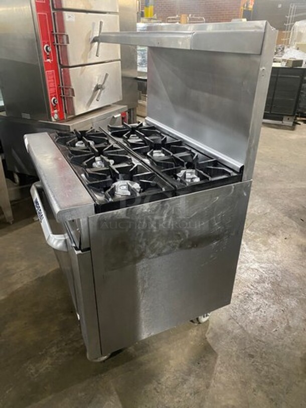 Imperial Commercial Natural Gas Powered 6 Burner Stove! With Raised Back Splash And Salamander Shelf! With Oven Underneath! All Stainless Steel! On Casters! - Image 2 of 8