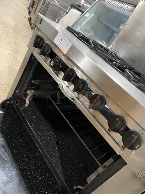Southbend Commercial Natural Gas Powered 12 Burner Stove! With Raised Back Splash And Salamander Shelf! With 2 Full Size Oven Underneath! All Stainless Steel! On Casters! Working When Removed! - Image 10 of 12